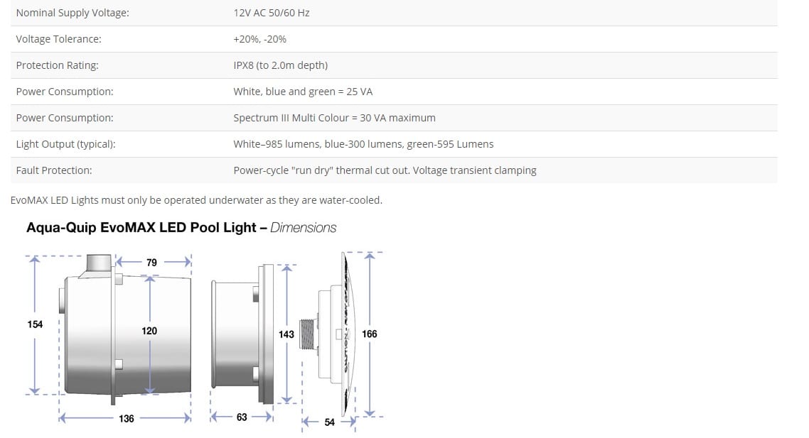 Aquaquip EvoMax White Retro-Fit Pool Light